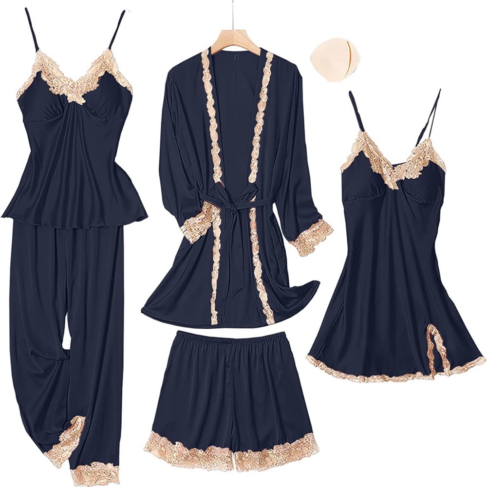 5 piece sleepwear set in royal/navy blue